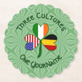 ベルギーアイリッシュアメリカンシャムロックパーソナライズされた国旗 ペーパーコースター (正面)