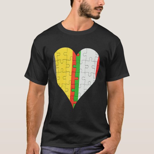 ベルギーイタリアン国旗のハート Tシャツ (正面)