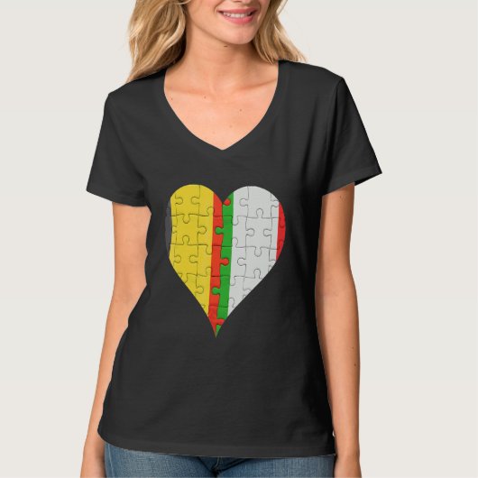 ベルギーイタリアン国旗のハート Tシャツ (正面)