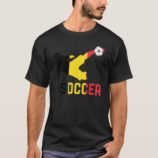 ベルギーサッカー国立サッカーベルギー国旗の足跡 Tシャツ (正面)