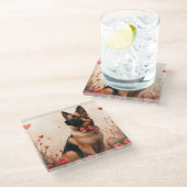 ベルギーシェパードとバラ – バレンタインデー ガラスコースター (アングル)