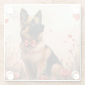 ベルギーシェパードとバラ – バレンタインデー ガラスコースター (裏面)