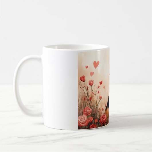 ベルギーシェパードとバラ – バレンタインデー コーヒーマグカップ (左)