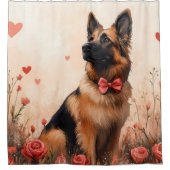 ベルギーシェパードとバラ – バレンタインデー シャワーカーテン (正面)