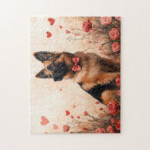 ベルギーシェパードとバラ – バレンタインデー ジグソーパズル (縦)