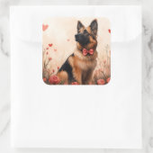 ベルギーシェパードとバラ – バレンタインデー スクエアシール (バッグ)