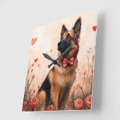 ベルギーシェパードとバラ – バレンタインデー スクエア壁時計 (傾斜)