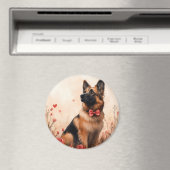 ベルギーシェパードとバラ – バレンタインデー マグネット (インサイチュ (食洗機))