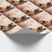 ベルギーシェパードとバラ – バレンタインデー ラッピングペーパー (角)