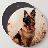 ベルギーシェパードとバラ – バレンタインデー 缶バッジ (正面&裏面)