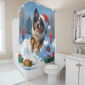 ベルギーシェパードクリスマスフェスティバルスノーシーン シャワーカーテン (インサイチュ)