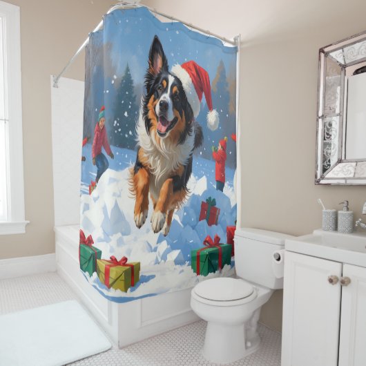 ベルギーシェパードクリスマスフェスティバルスノーシーン シャワーカーテン (インサイチュ)