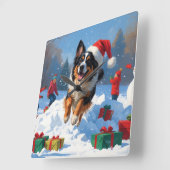 ベルギーシェパードクリスマスフェスティバルスノーシーン スクエア壁時計 (傾斜)
