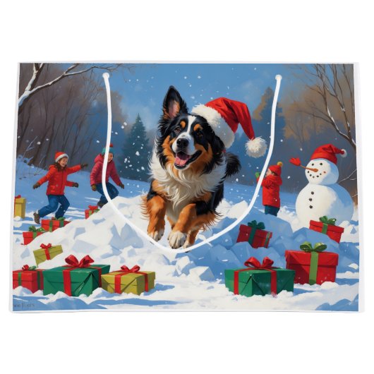 ベルギーシェパードクリスマスフェスティバルスノーシーン ラージペーパーバッグ (正面)