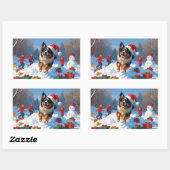 ベルギーシェパードクリスマスフェスティバルスノーシーン 長方形シール (シート)