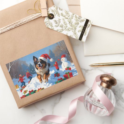 ベルギーシェパードクリスマスフェスティバルスノーシーン 長方形シール (ギフト)