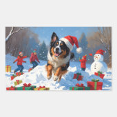 ベルギーシェパードクリスマスフェスティバルスノーシーン 長方形シール (正面)