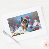 ベルギーシェパードクリスマスフェスティバルスノーシーン 長方形シール (封筒)