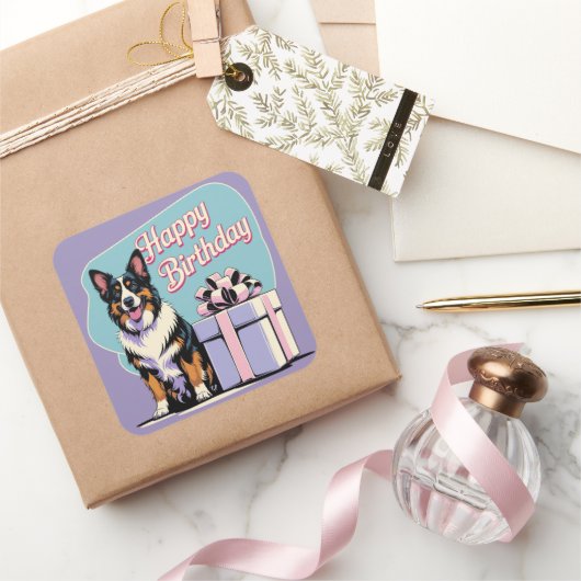 ベルギーシェパードドカラフルッグ スクエアシール (ギフト)