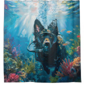 ベルギーシェパードドグスキューバダイビング水中 シャワーカーテン (正面)