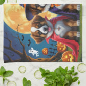 ベルギーシェパードドッグスパンプキンハロウィンおもしろい キッチンタオル (折り畳み)