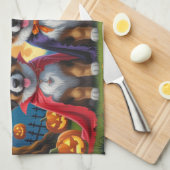 ベルギーシェパードドッグスパンプキンハロウィンおもしろい キッチンタオル (四つ折り)