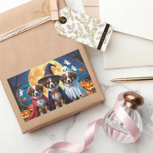 ベルギーシェパードドッグスパンプキンハロウィンおもしろい 長方形シール (ギフト)