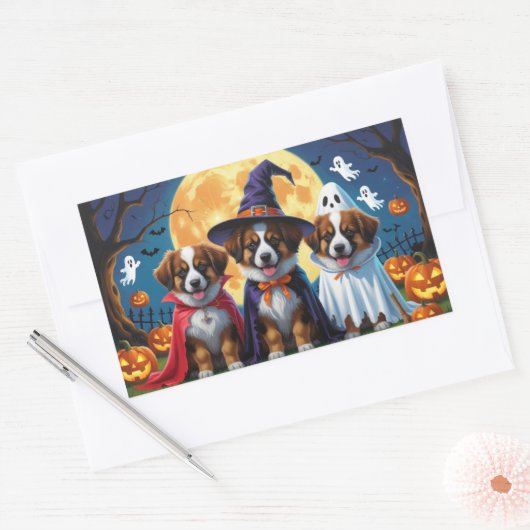 ベルギーシェパードドッグスパンプキンハロウィンおもしろい 長方形シール (封筒)
