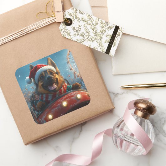 ベルギーシェパードドッグローラーコースタークリスマス スクエアシール (ギフト)