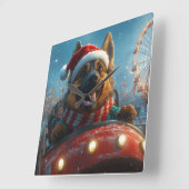 ベルギーシェパードドッグローラーコースタークリスマス スクエア壁時計 (傾斜)