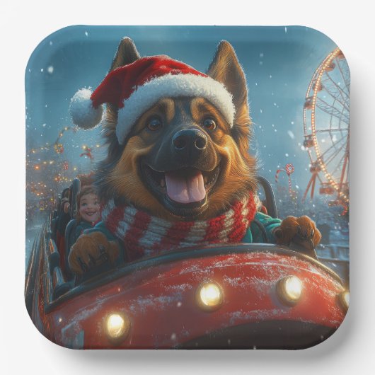 ベルギーシェパードドッグローラーコースタークリスマス ペーパープレート (正面)