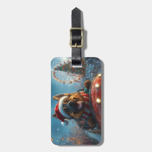 ベルギーシェパードドッグローラーコースタークリスマス ラゲッジタグ (正面縦)