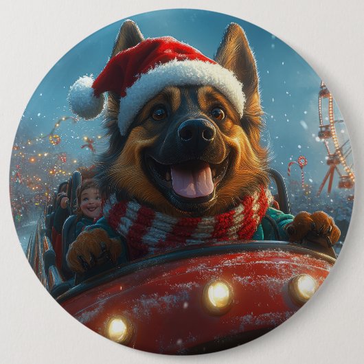 ベルギーシェパードドッグローラーコースタークリスマス 缶バッジ (正面)