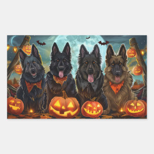 ベルギーシェパードハロウィン不気味 長方形シール