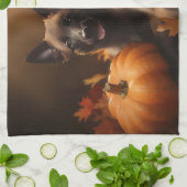 ベルギーシェパードパピーオータムデライトカボチャ キッチンタオル (折り畳み)