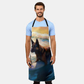 ベルギーシェパードビーチ絵画サーフィン エプロン (着用した状態)