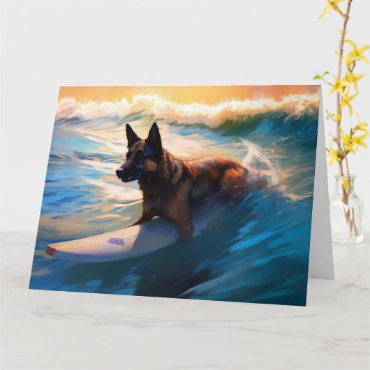 ベルギーシェパードビーチ絵画サーフィン カード (黄色い花)