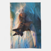 ベルギーシェパードビーチ絵画サーフィン キッチンタオル (縦)