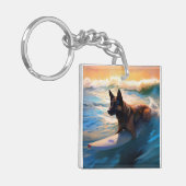 ベルギーシェパードビーチ絵画サーフィン キーホルダー (正面左)