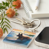 ベルギーシェパードビーチ絵画サーフィン キーホルダー (正面右)