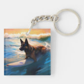 ベルギーシェパードビーチ絵画サーフィン キーホルダー (裏面)