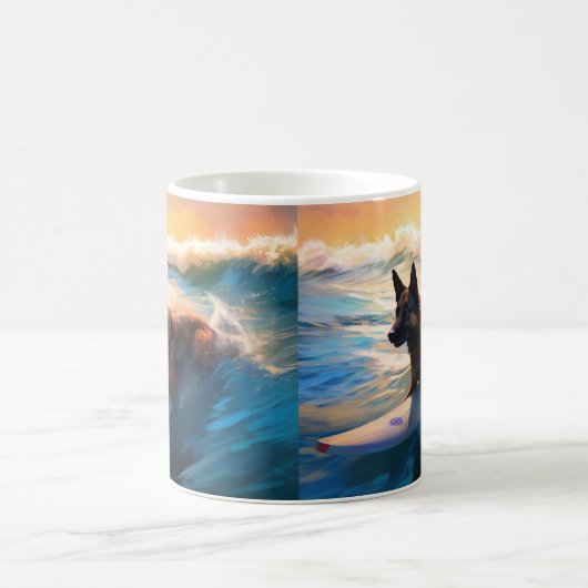 ベルギーシェパードビーチ絵画サーフィン コーヒーマグカップ (中央)