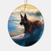 ベルギーシェパードビーチ絵画サーフィン セラミックオーナメント (左)