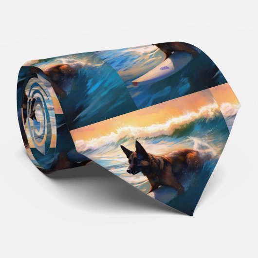 ベルギーシェパードビーチ絵画サーフィン ネクタイ (ロール)
