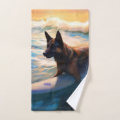 ベルギーシェパードビーチ絵画サーフィン バスタオルセット (ハンドタオル)