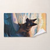 ベルギーシェパードビーチ絵画サーフィン バスタオルセット (ハンドタオル)
