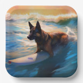 ベルギーシェパードビーチ絵画サーフィン ペーパープレート (正面)