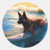 ベルギーシェパードビーチ絵画サーフィン ラウンドシール (正面)