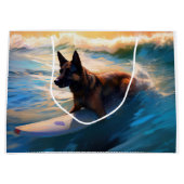 ベルギーシェパードビーチ絵画サーフィン ラージペーパーバッグ (正面)