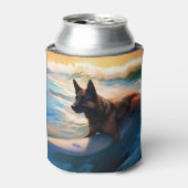 ベルギーシェパードビーチ絵画サーフィン 缶クーラー (缶正面)